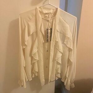 NWT. Ultra Pink Gorgeous Cream Ruffle Blouse with Tie. Size small
